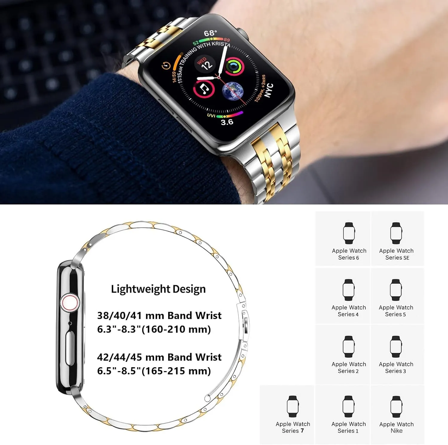 MioHHR Compatible with Apple Watch Band 46mm Series 10, Solid Stainless Steel Metal Strap Band for iWatch Series 10 46mm, Silver/Gold