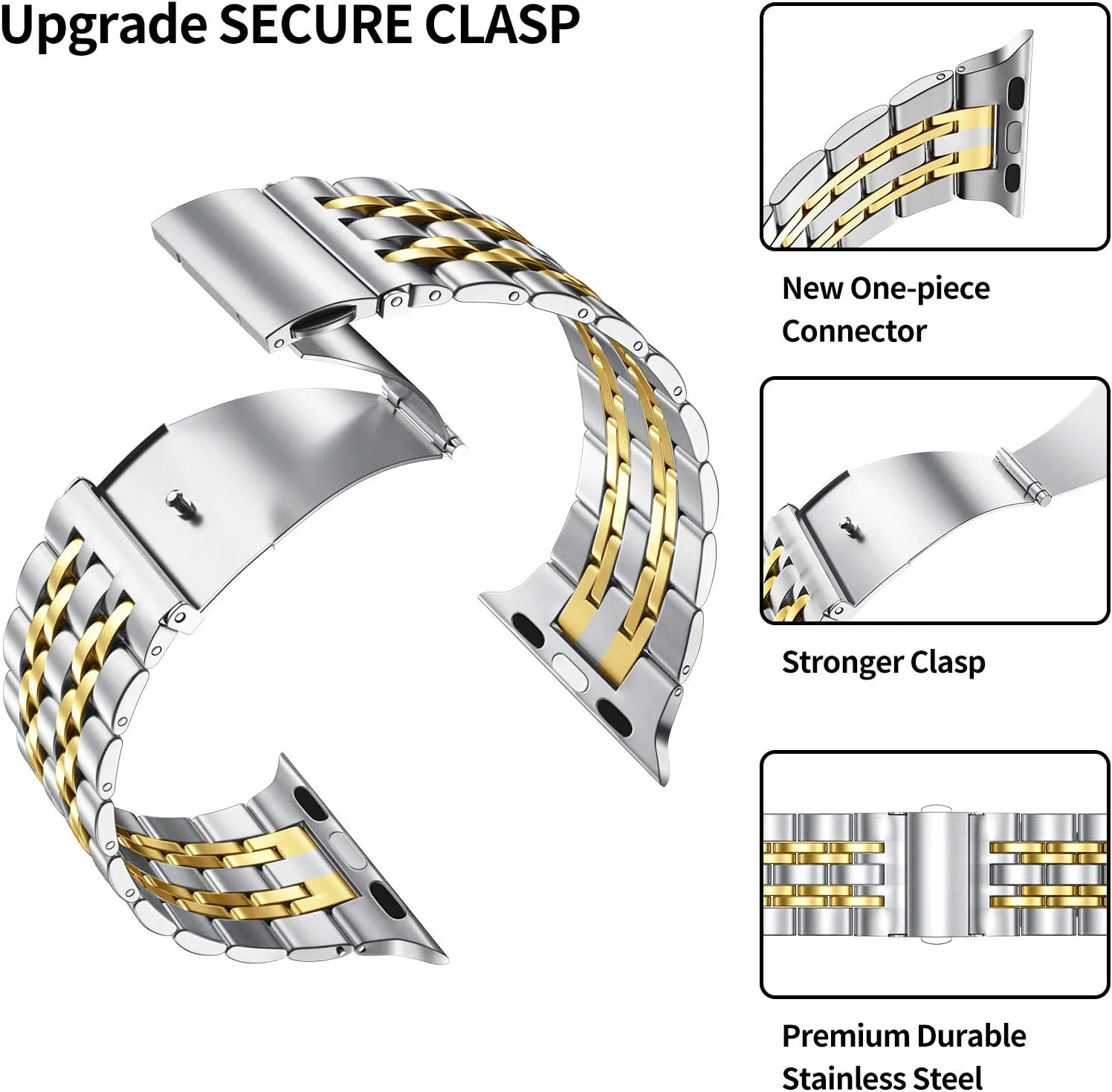 MioHHR Compatible with Apple Watch Band 46mm Series 10, Solid Stainless Steel Metal Strap Band for iWatch Series 10 46mm, Silver/Gold