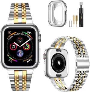MioHHR Compatible with Apple Watch Band 46mm Series 10, Solid Stainless Steel Metal Strap Band for iWatch Series 10 46mm, Silver/Gold