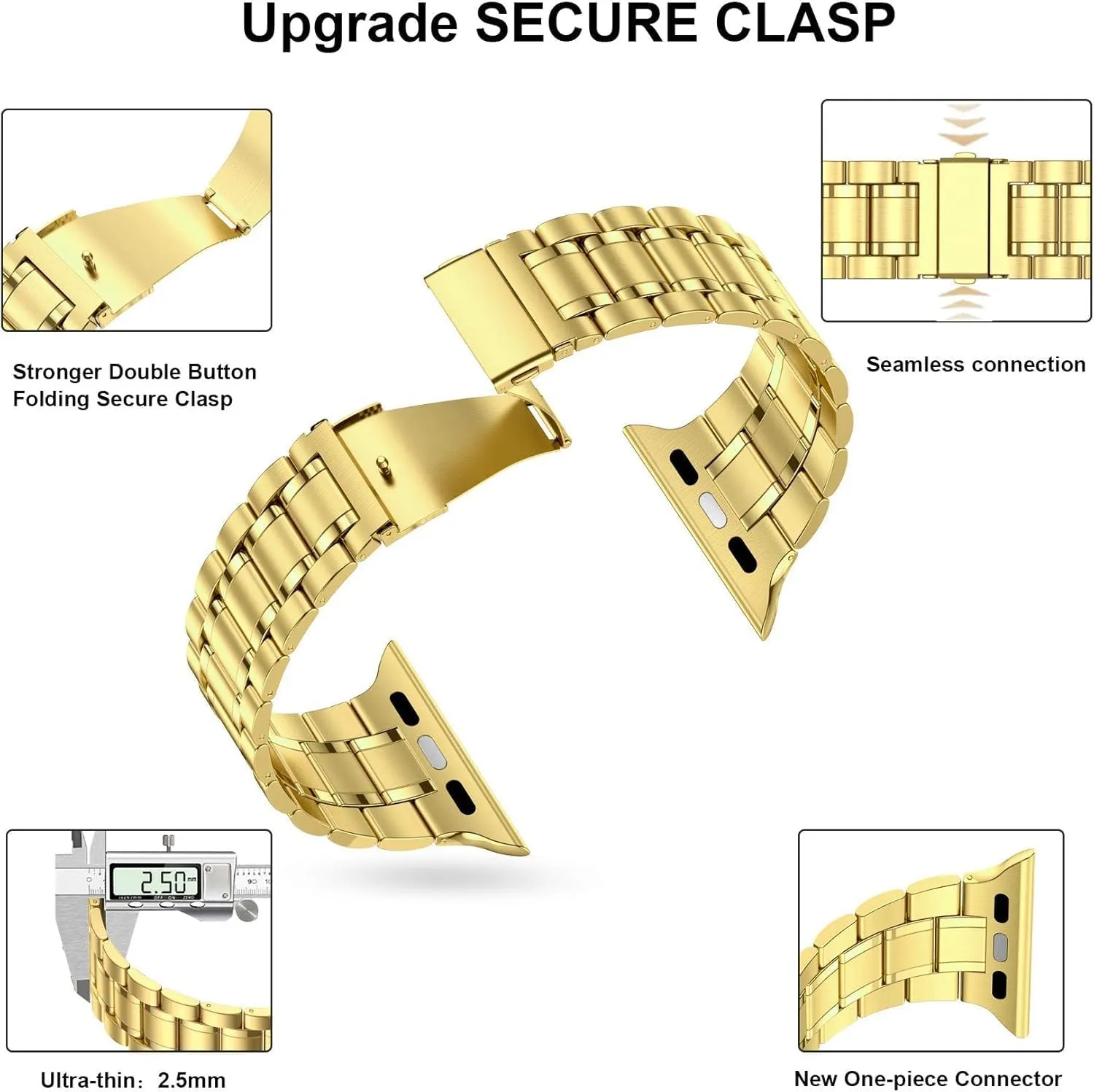 MioHHR Solid Stainless Steel Band Compatible with Apple Watch 38mm 40mm, Metal Strap with Soft TPU Case for iWatch Series 6 5 4 3 2 1 SE Women and Men (Gold, 38/40 mm)