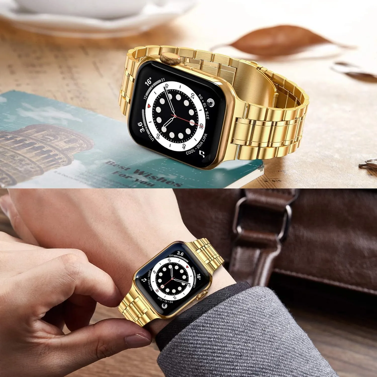 MioHHR Solid Stainless Steel Band Compatible with Apple Watch 38mm 40mm, Metal Strap with Soft TPU Case for iWatch Series 6 5 4 3 2 1 SE Women and Men (Gold, 38/40 mm)