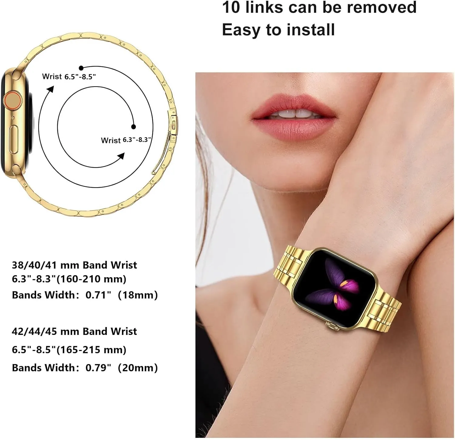 MioHHR Solid Stainless Steel Band Compatible with Apple Watch 38mm 40mm, Metal Strap with Soft TPU Case for iWatch Series 6 5 4 3 2 1 SE Women and Men (Gold, 38/40 mm)