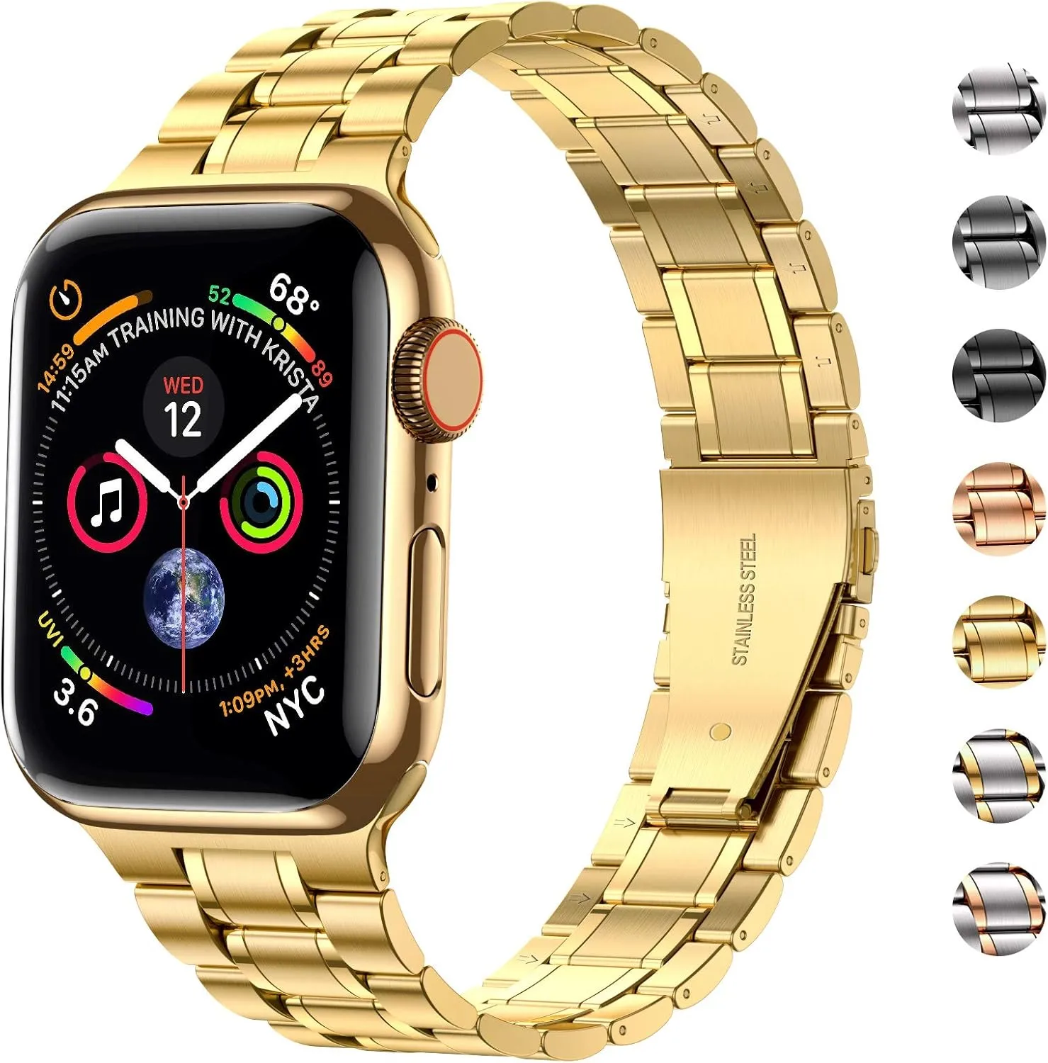MioHHR Solid Stainless Steel Band Compatible with Apple Watch 38mm 40mm, Metal Strap with Soft TPU Case for iWatch Series 6 5 4 3 2 1 SE Women and Men (Gold, 38/40 mm)