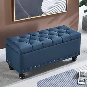 Modern Ottoman Premium Luxurious Faux Leather with Padded Storage Foot Stool Shoe Changing Stool for Living Room Bedroom Entryway Hallway-Gray 80X40X45Cm,Blue80X40X45Cm(31X16X18Inch)