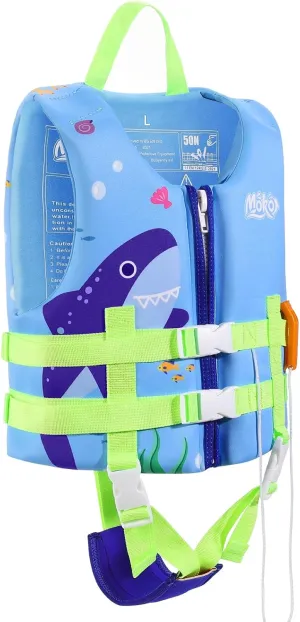 MoKo Swimming Vest for Kids 46-77 lbs, Clearance Children Swim Vests Water Activity Equipment Cute Pattern Watersports Swimming Device for Toddlers Boys Girls, L Size, Blue Shark