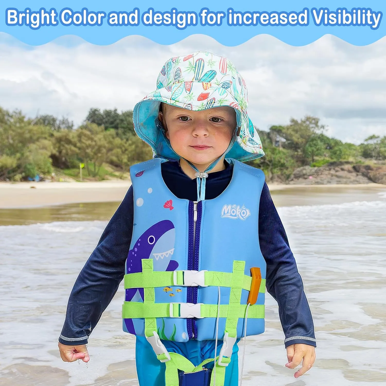 MoKo Swimming Vest for Kids 46-77 lbs, Clearance Children Swim Vests Water Activity Equipment Cute Pattern Watersports Swimming Device for Toddlers Boys Girls, L Size, Blue Shark