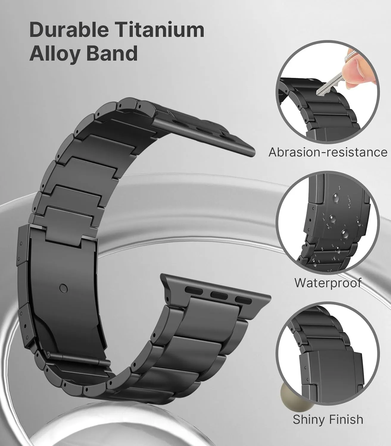 MoKo Titanium Band Compatible with Apple Watch Band 49mm 46mm 45mm 44mm 42mm iWatch Ultra2 Ultra SE 2 SE Series 10 9 8 7 6 5 4 3 2 1,Titanium Replacement Watch Band with Folding Clasp