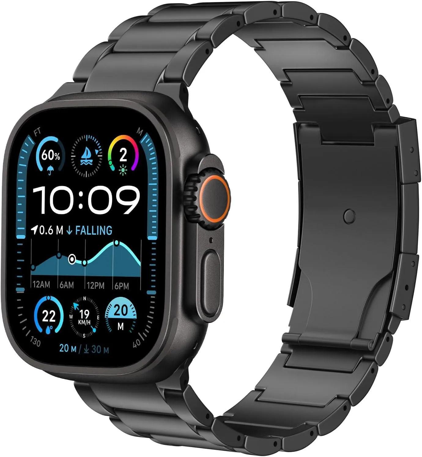 MoKo Titanium Band Compatible with Apple Watch Band 49mm 46mm 45mm 44mm 42mm iWatch Ultra2 Ultra SE 2 SE Series 10 9 8 7 6 5 4 3 2 1,Titanium Replacement Watch Band with Folding Clasp