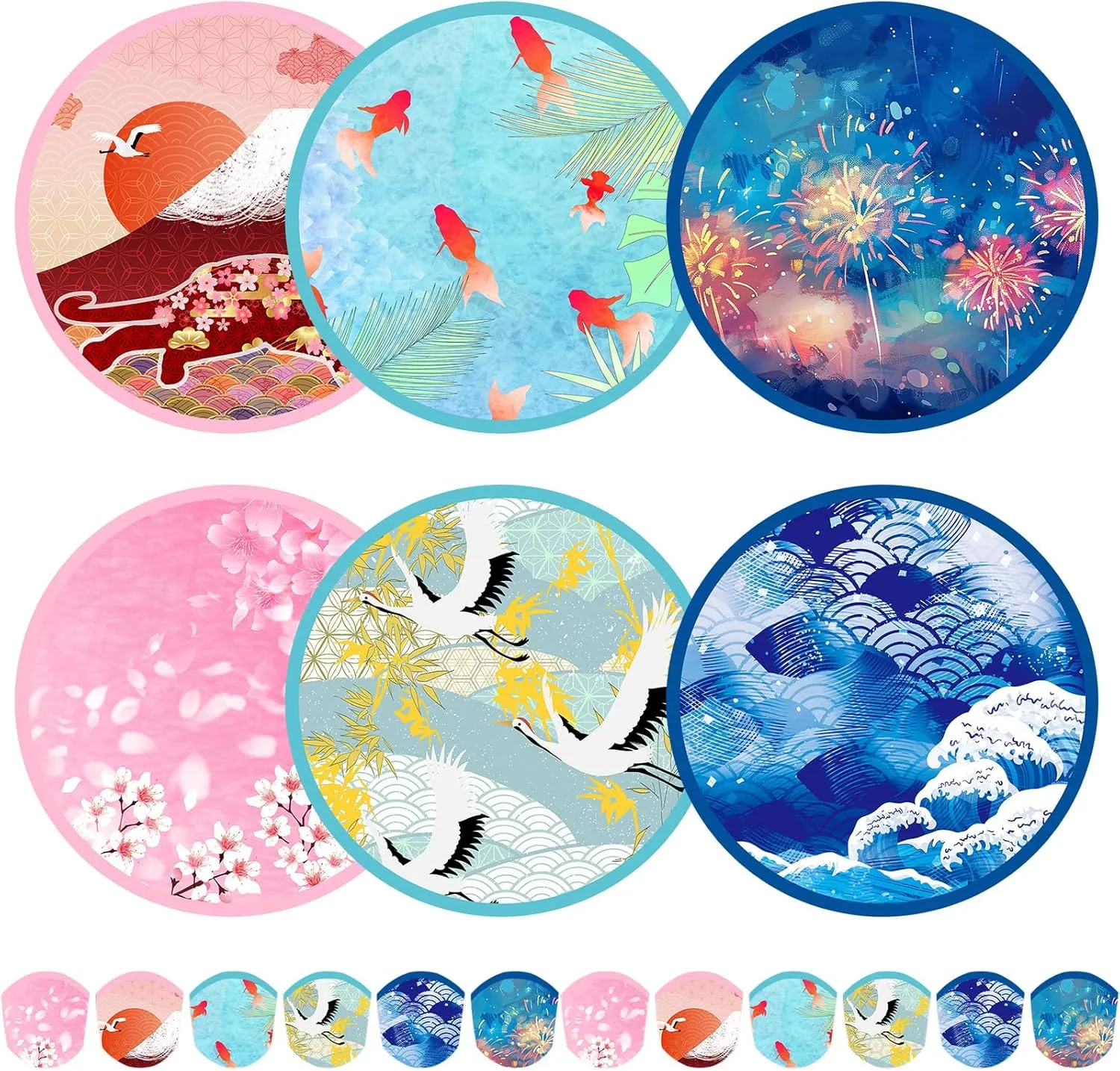 Mototo Foldable Flying Disc Fans, 36PCS Japanese Foldable Disc Fan 8 Inch Pop up Round Collapsible Hand Fan Bulk with Pouch for Women Purse Travel Beach Game Wedding Party Favor Decoration, 6 Style