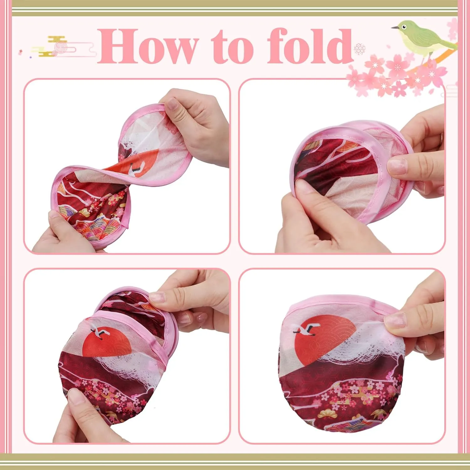 Mototo Foldable Flying Disc Fans, 36PCS Japanese Foldable Disc Fan 8 Inch Pop up Round Collapsible Hand Fan Bulk with Pouch for Women Purse Travel Beach Game Wedding Party Favor Decoration, 6 Style