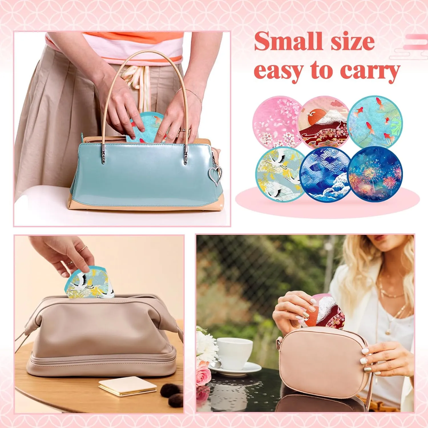 Mototo Foldable Flying Disc Fans, 36PCS Japanese Foldable Disc Fan 8 Inch Pop up Round Collapsible Hand Fan Bulk with Pouch for Women Purse Travel Beach Game Wedding Party Favor Decoration, 6 Style