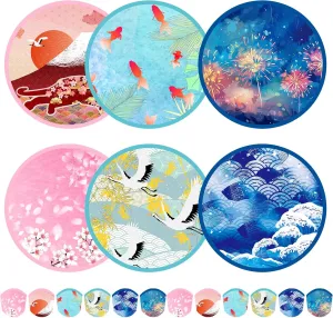 Mototo Foldable Flying Disc Fans, 36PCS Japanese Foldable Disc Fan 8 Inch Pop up Round Collapsible Hand Fan Bulk with Pouch for Women Purse Travel Beach Game Wedding Party Favor Decoration, 6 Style