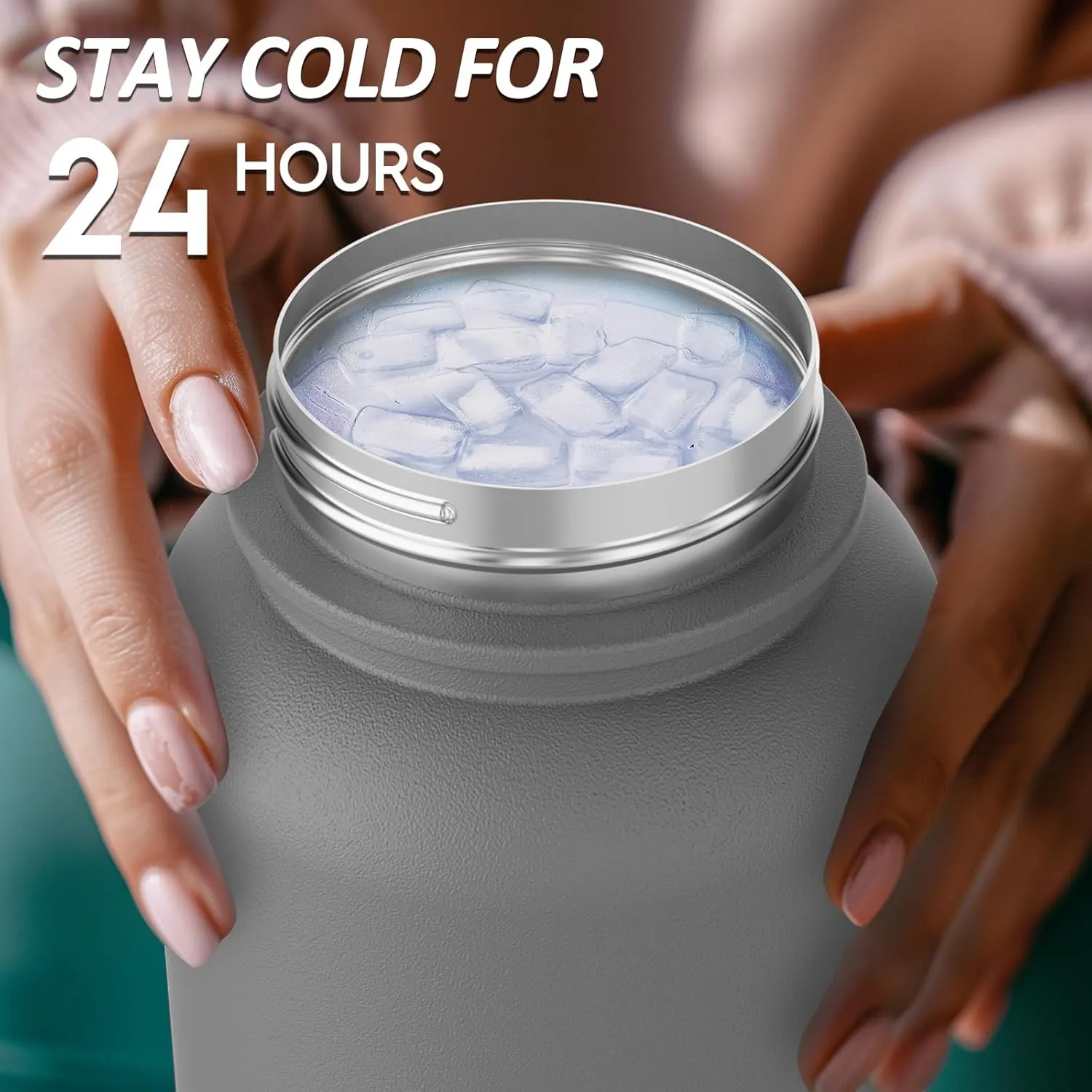 Navigate 32 oz Insulated Stainless Steel Sports Water Bottle with Spout & Handle Lids,Wide Mouth Water Jug with Double Walled Leak Proof Keep Cold for 24 Hrs Hot for 12 Hrs,Grey