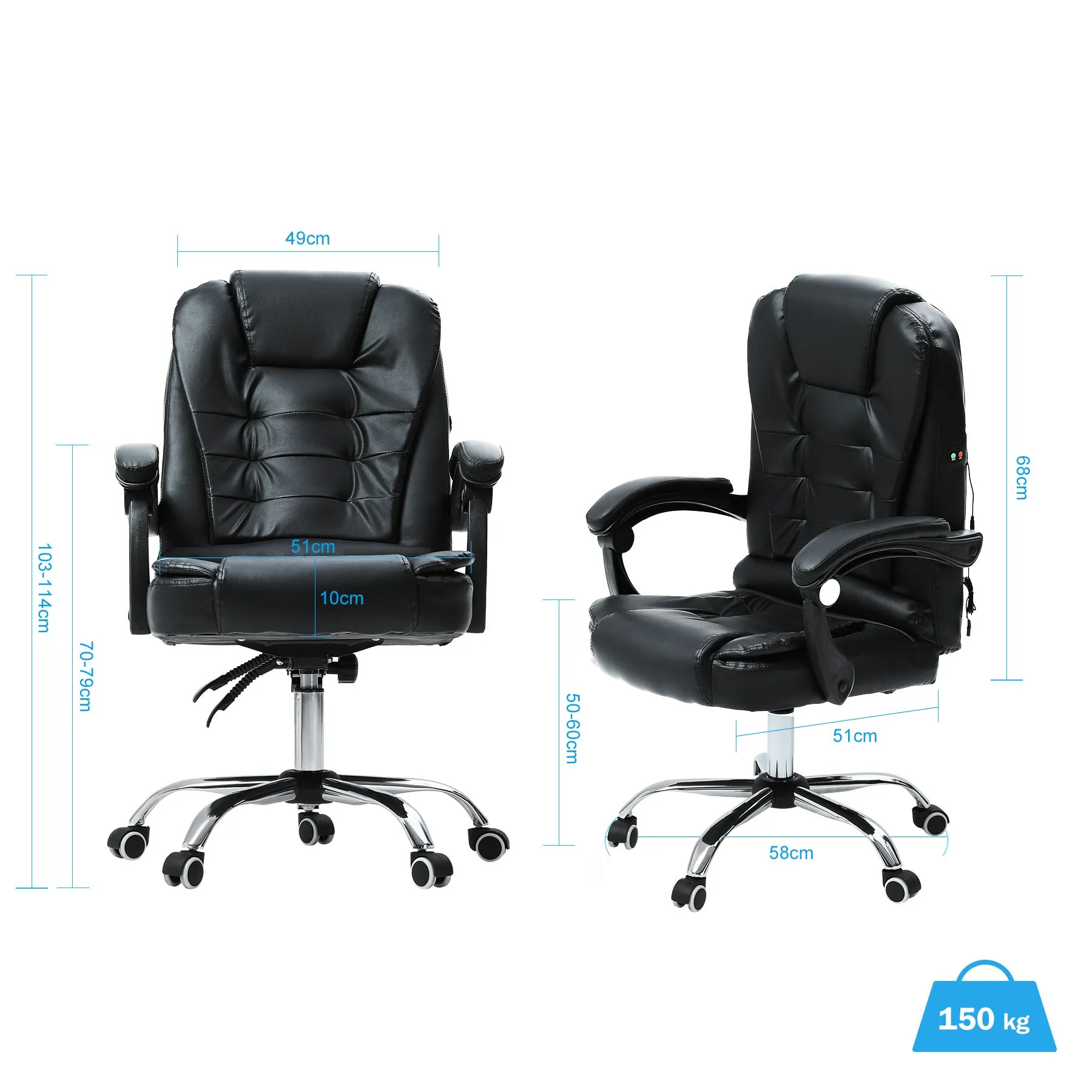New assembled Bestco Luxury Black Reclining Swivel Office Gaming Chair! Note: USB cord for massage missing couldn't test, couple of tiny pin holes in fabric as shown in pics!
