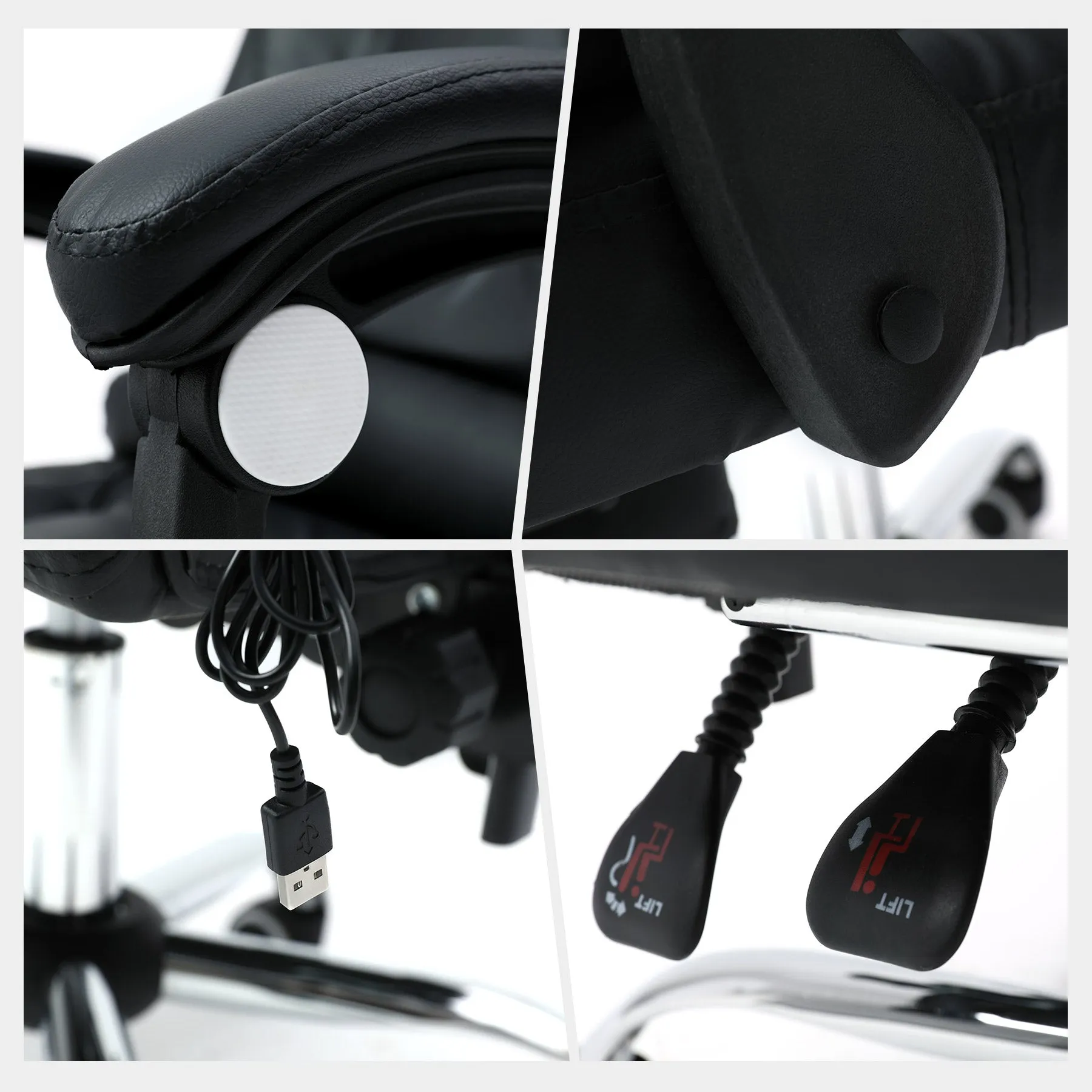 New assembled Bestco Luxury Black Reclining Swivel Office Gaming Chair! Note: USB cord for massage missing couldn't test, couple of tiny pin holes in fabric as shown in pics!