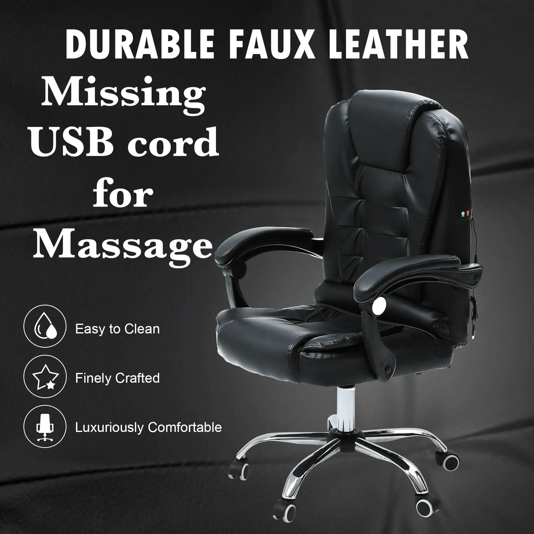 New assembled Bestco Luxury Black Reclining Swivel Office Gaming Chair! Note: USB cord for massage missing couldn't test, couple of tiny pin holes in fabric as shown in pics!