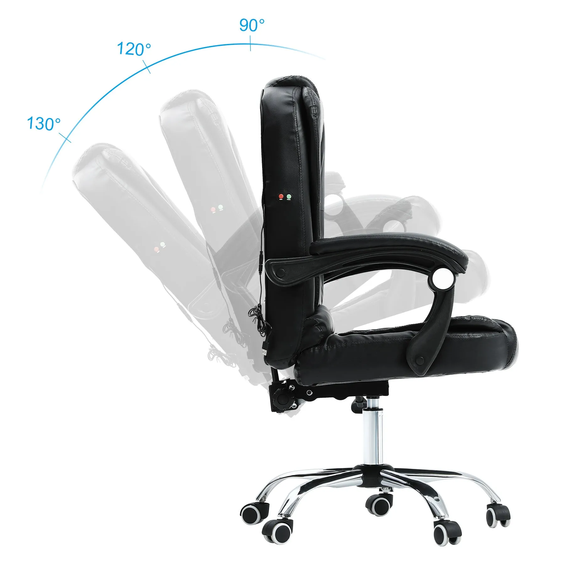 New assembled Bestco Luxury Black Reclining Swivel Office Gaming Chair! Note: USB cord for massage missing couldn't test, couple of tiny pin holes in fabric as shown in pics!