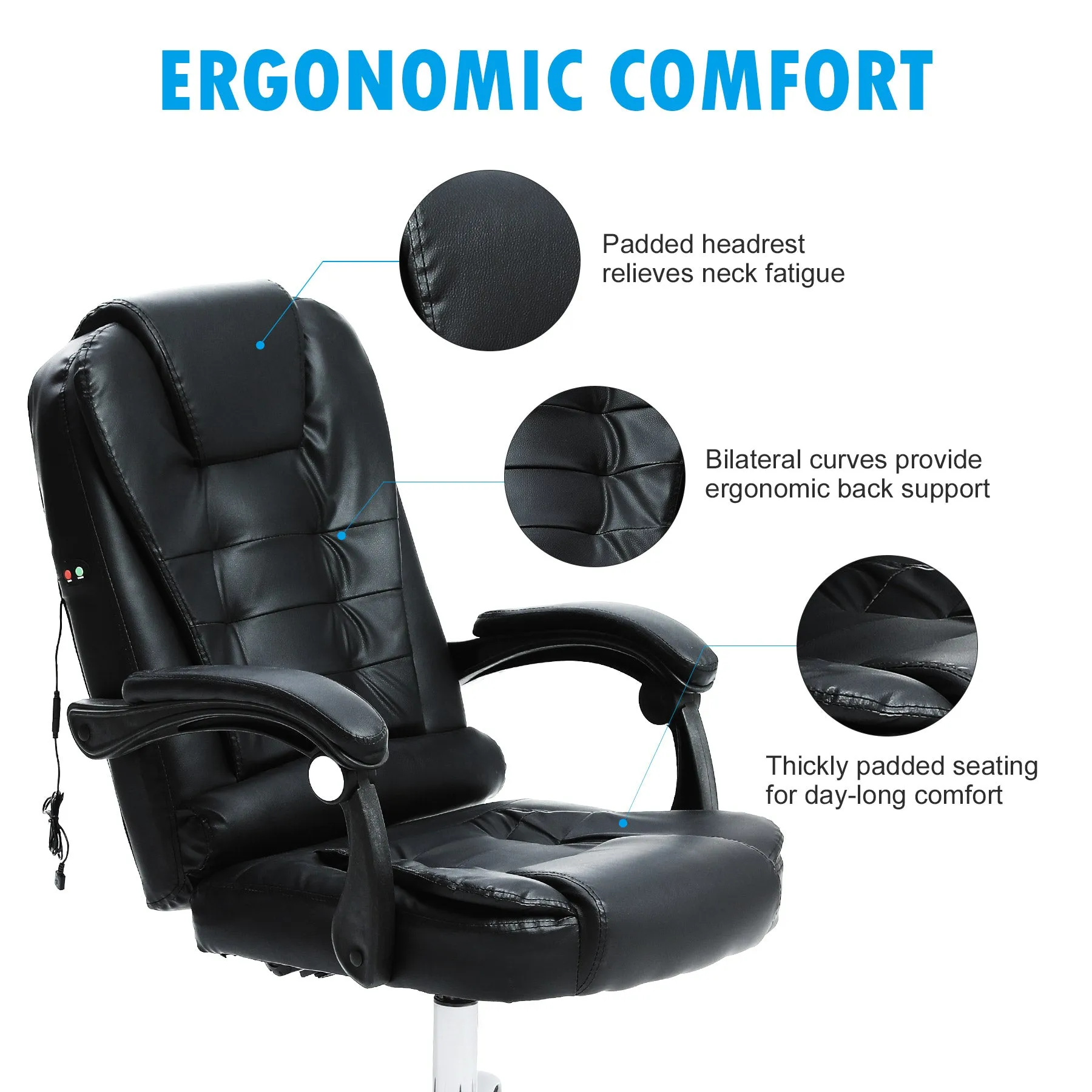 New assembled Bestco Luxury Black Reclining Swivel Office Gaming Chair! Note: USB cord for massage missing couldn't test, couple of tiny pin holes in fabric as shown in pics!
