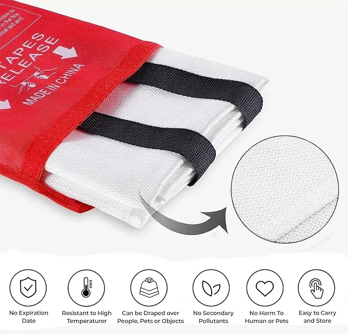 NEXARA Fire Blanket for Home Safety x2 Emergency Fire Retardant Blankets for Kitchen, Fire Extinguisher Blanket, Welding Blanket for Fireplace, Grill,School, Office, Car and BBQ (2 Pack)