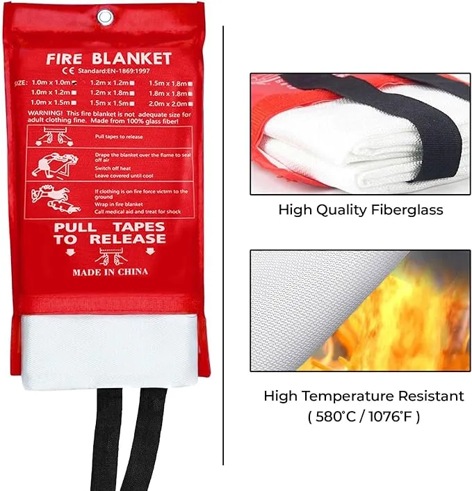 NEXARA Fire Blanket for Home Safety x2 Emergency Fire Retardant Blankets for Kitchen, Fire Extinguisher Blanket, Welding Blanket for Fireplace, Grill,School, Office, Car and BBQ (2 Pack)