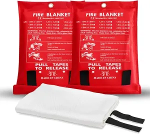 NEXARA Fire Blanket for Home Safety x2 Emergency Fire Retardant Blankets for Kitchen, Fire Extinguisher Blanket, Welding Blanket for Fireplace, Grill,School, Office, Car and BBQ (2 Pack)