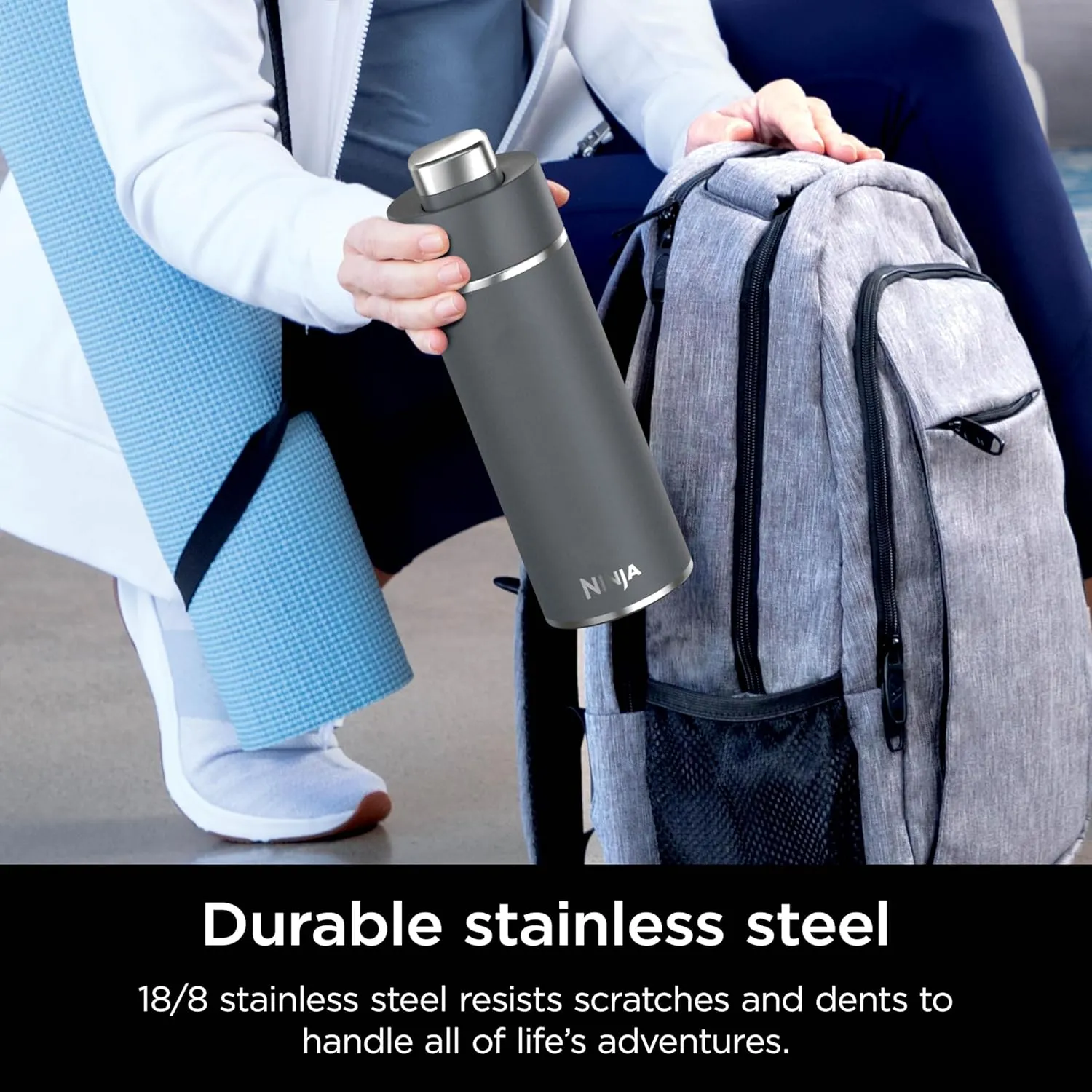 Ninja DW2401GY Thirsti 24oz Travel Water Bottle, For Carbonated Sparkling Drinks, Colder and Fizzier Longer, Leak Proof, 24 Hrs Cold, Dishwasher Safe, Stainless Steel Insulated Tumbler, Charcoal Gray