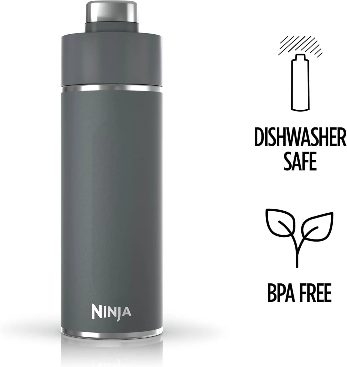 Ninja DW2401GY Thirsti 24oz Travel Water Bottle, For Carbonated Sparkling Drinks, Colder and Fizzier Longer, Leak Proof, 24 Hrs Cold, Dishwasher Safe, Stainless Steel Insulated Tumbler, Charcoal Gray