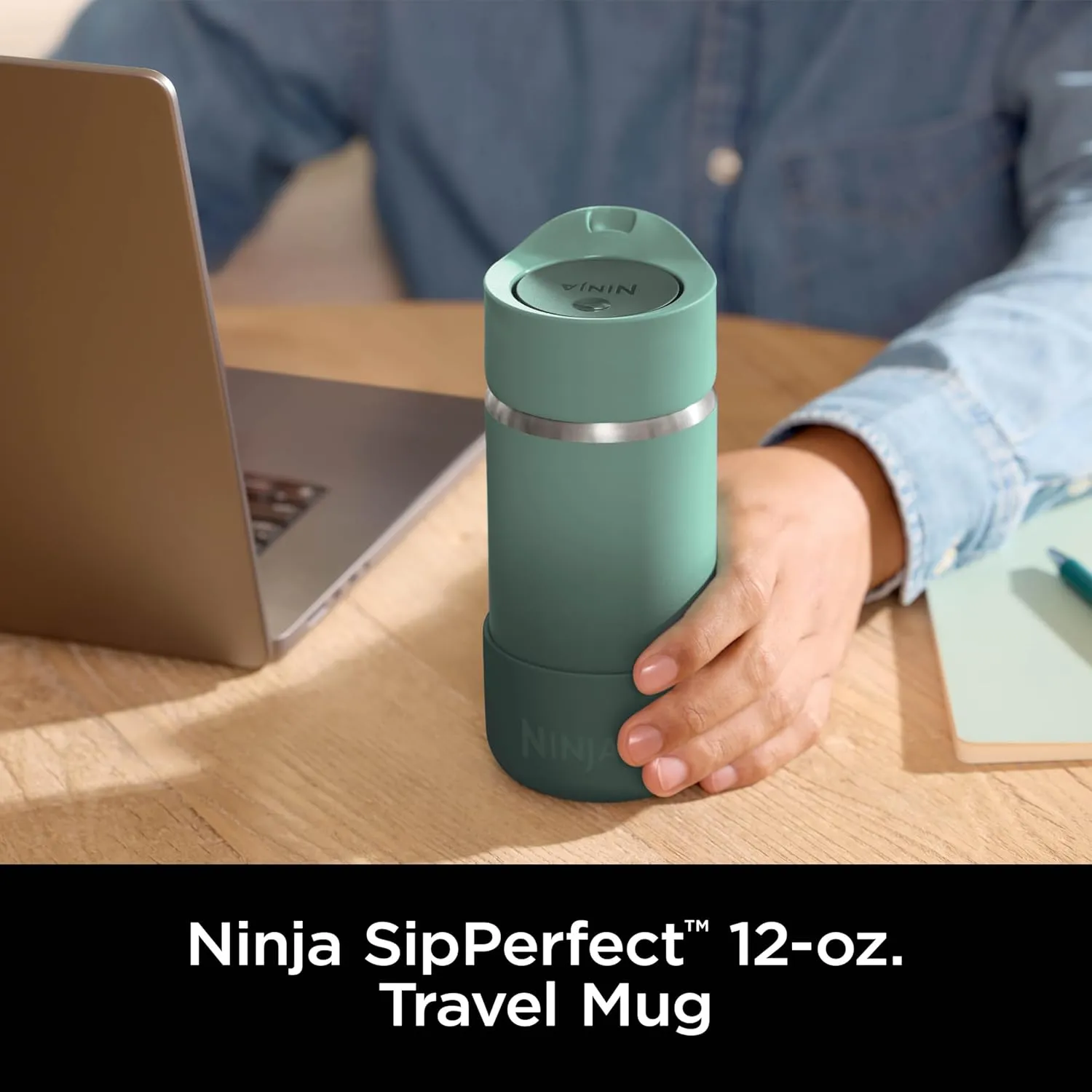 Ninja, Travel Mug, Sip Perfect 12oz, Brings Hot Drinks to Sippable Temperature in Minutes, Stainless Steel, Leak Proof, Dishwasher Safe, Metal Insulated Tumbler, Green, DW1203GN