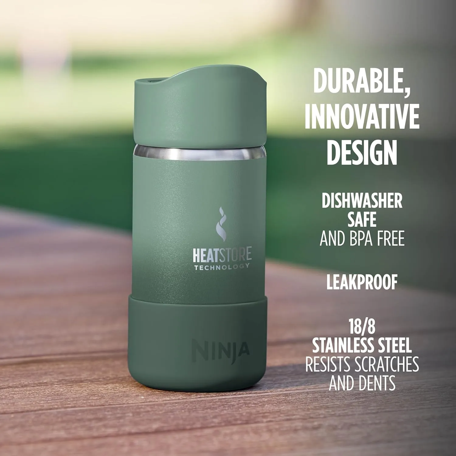 Ninja, Travel Mug, Sip Perfect 12oz, Brings Hot Drinks to Sippable Temperature in Minutes, Stainless Steel, Leak Proof, Dishwasher Safe, Metal Insulated Tumbler, Green, DW1203GN