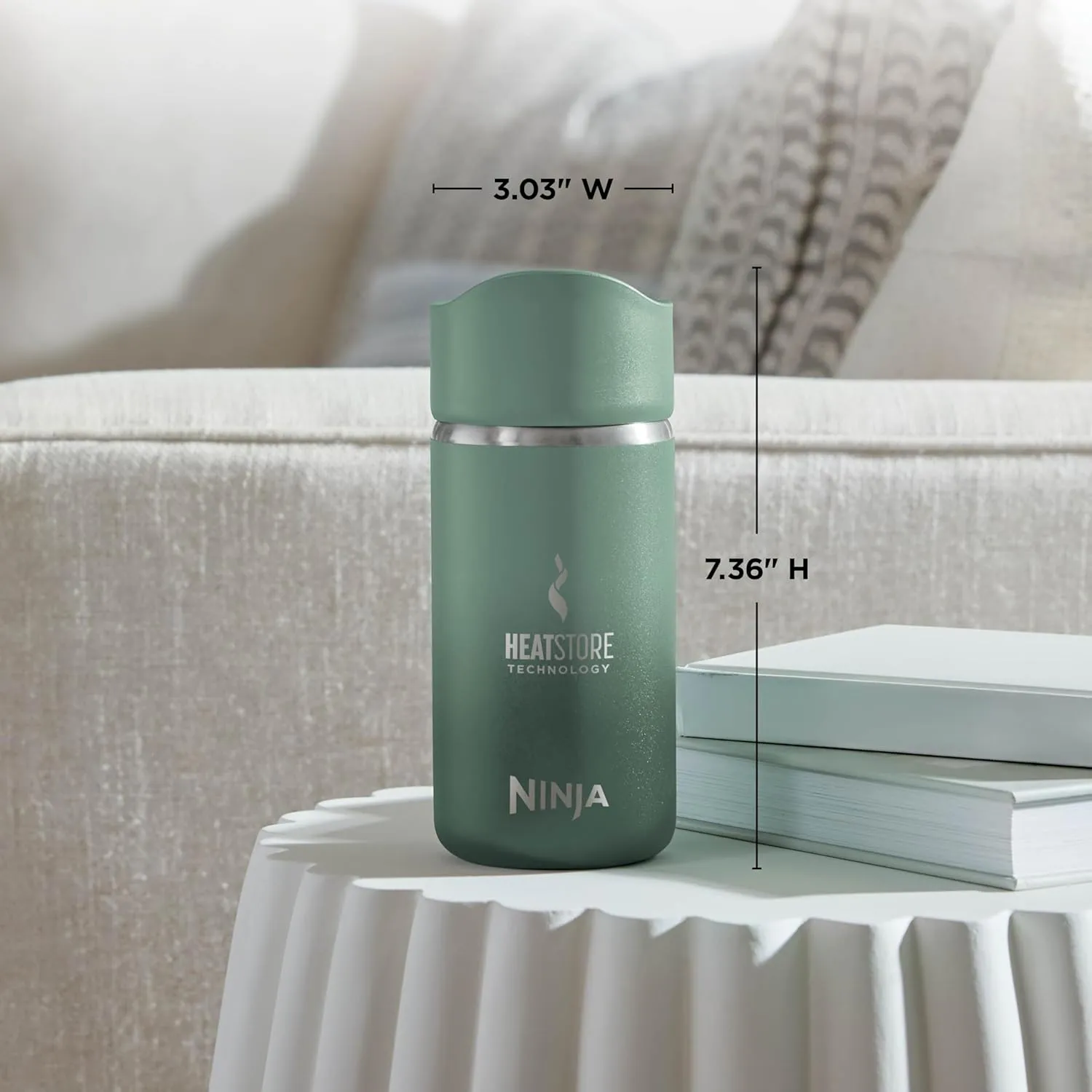 Ninja, Travel Mug, Sip Perfect 12oz, Brings Hot Drinks to Sippable Temperature in Minutes, Stainless Steel, Leak Proof, Dishwasher Safe, Metal Insulated Tumbler, Green, DW1203GN