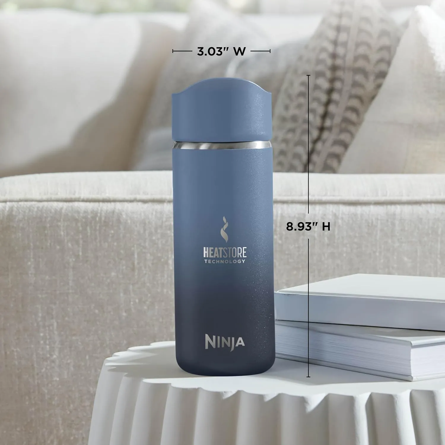 Ninja, Travel Mug, Sip Perfect 16oz, Brings Hot Drinks to Sippable Temperature in Minutes, Stainless Steel, Leak Proof, Dishwasher Safe, Metal Insulated Tumbler, Navy, DW1603NV