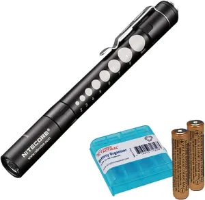 Nitecore MT06MD Penlight Flashlight, 180 Lumen LED for Medical Doctors, Nurses and EMTs with 2X AAA Batteries & Lumen Tactical Battery Organizer (Black w/Pupil Gauge)