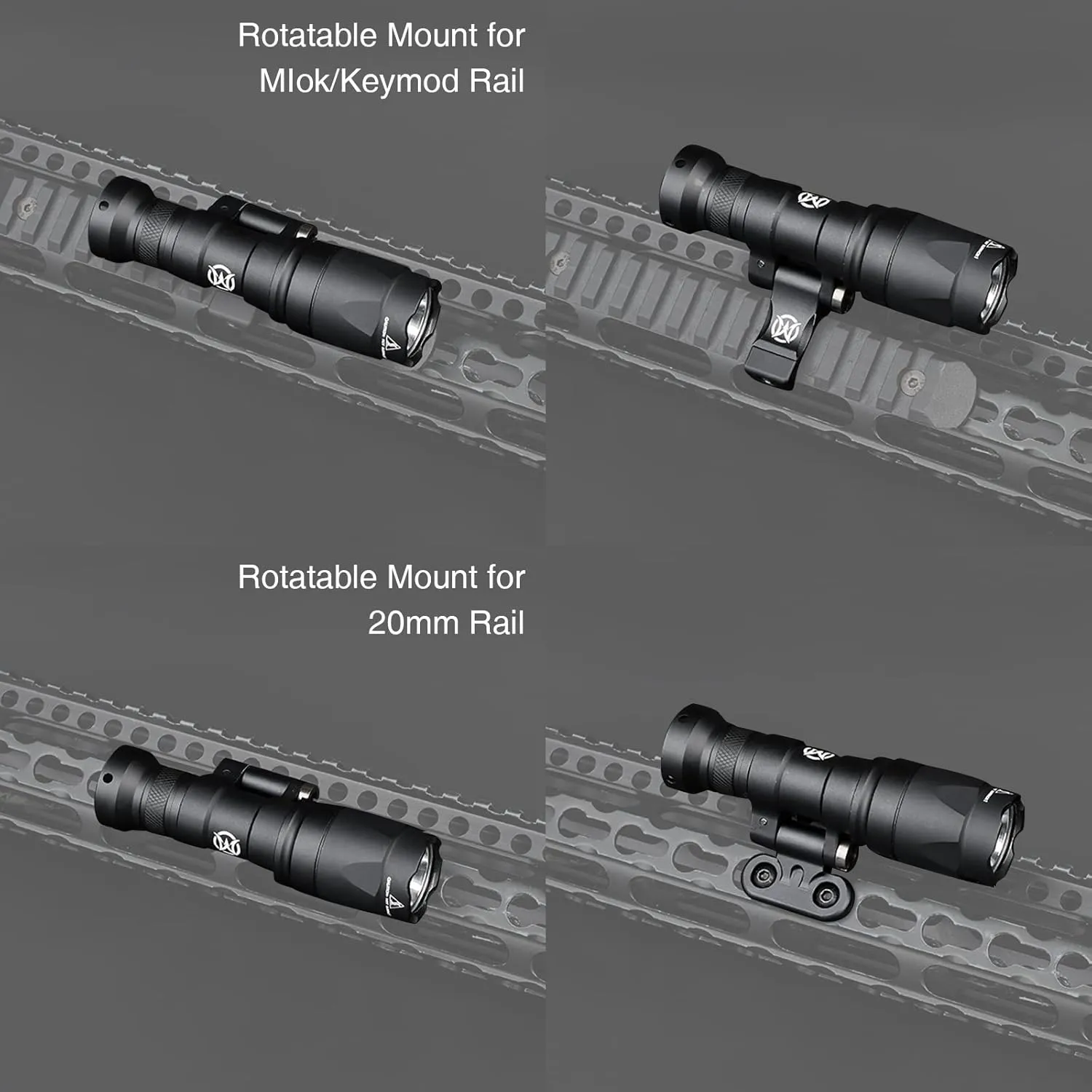 NOBUHIRO M340A 540 Lumens Tactical Flashlight, with Replaceable Mounting Rotating Base, Suitable for 20mm Picatinny & Mlok/Keymod Rail, Include with Remote Pressure & Push Button Switch