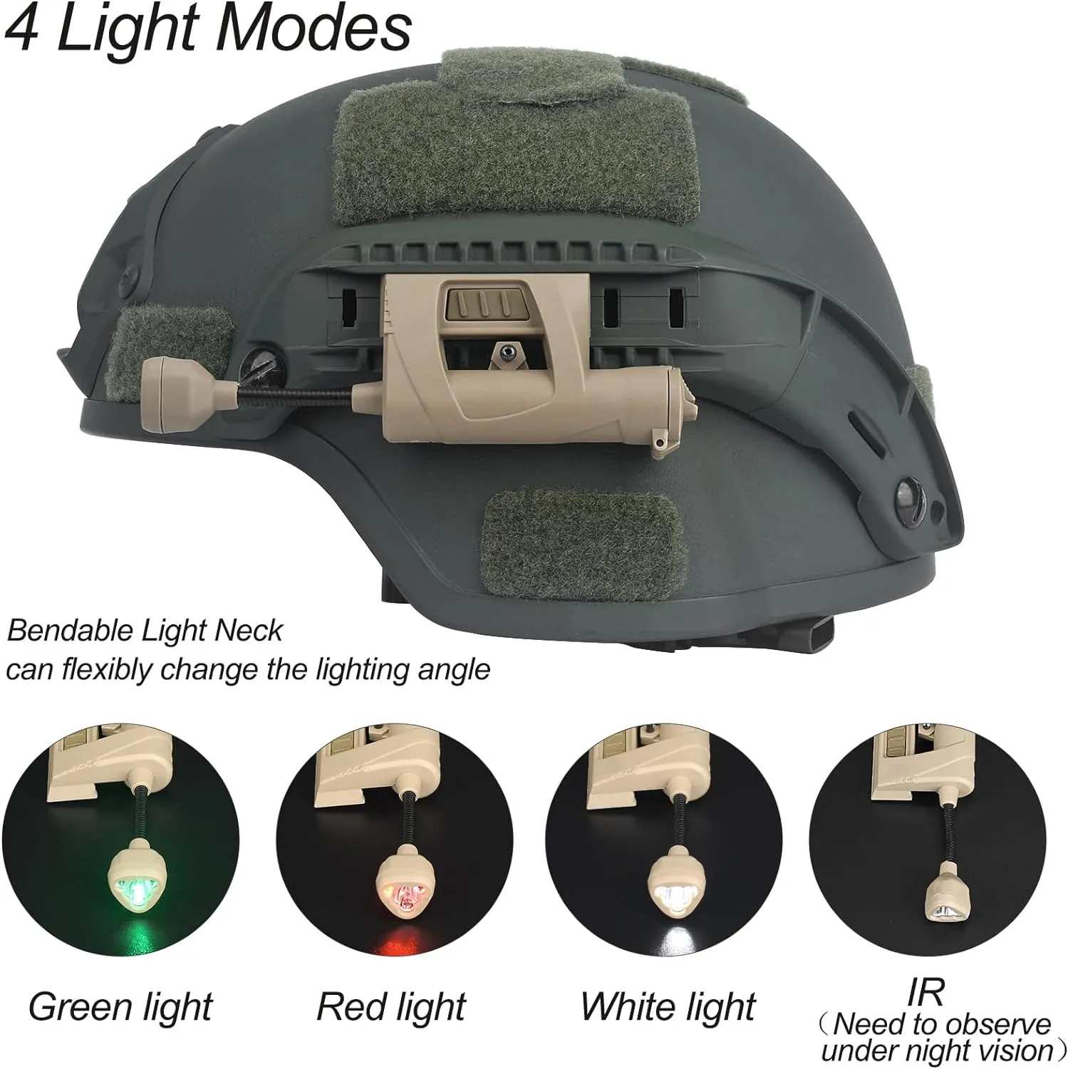 NOBUHIRO Tactical Helmet Light Military, Green/Red/White/IR Illumination Tool With 2 Helmet Lamp Mounts, Bendable Survival Signal Lights for Outdoor Sports Hunting Fishing