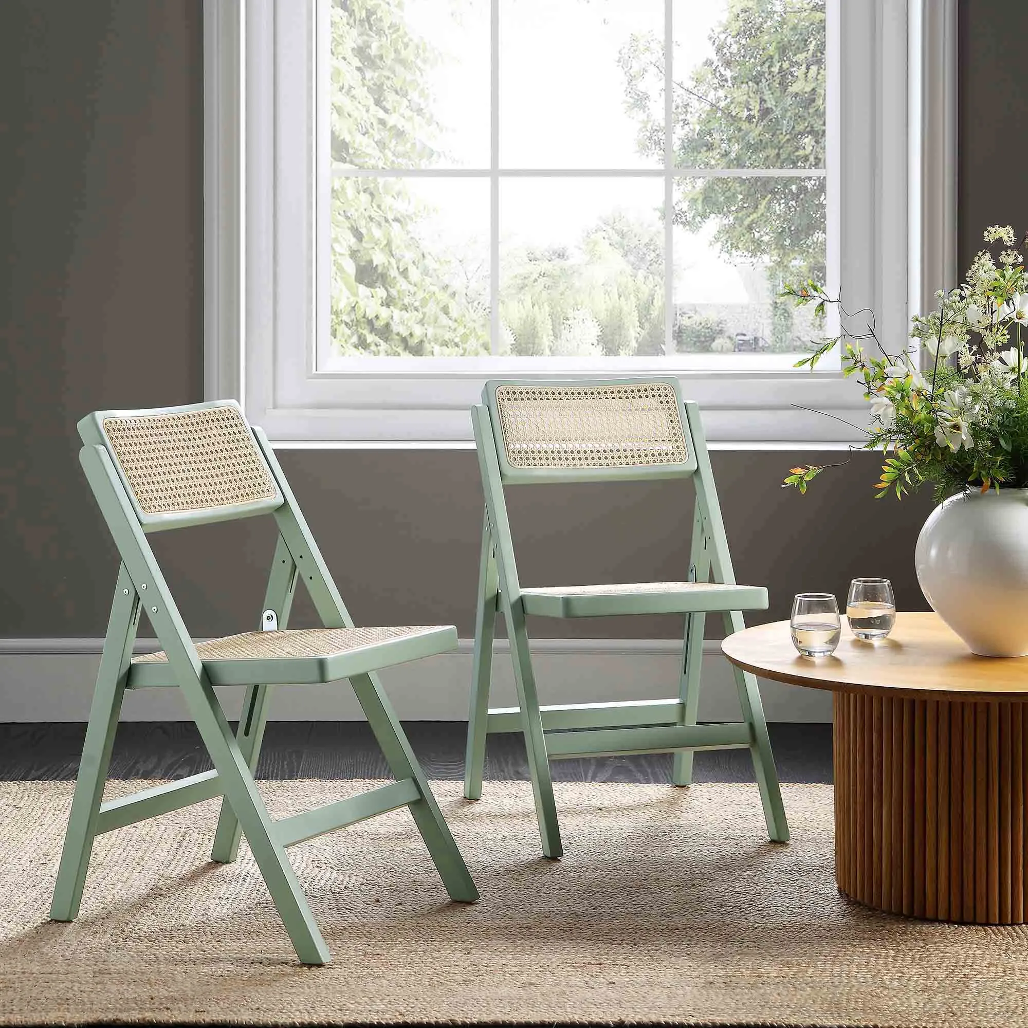 of Chairs, Frances Expert advice Weather-resistant Mint Rattan Set 2 Folding Cane