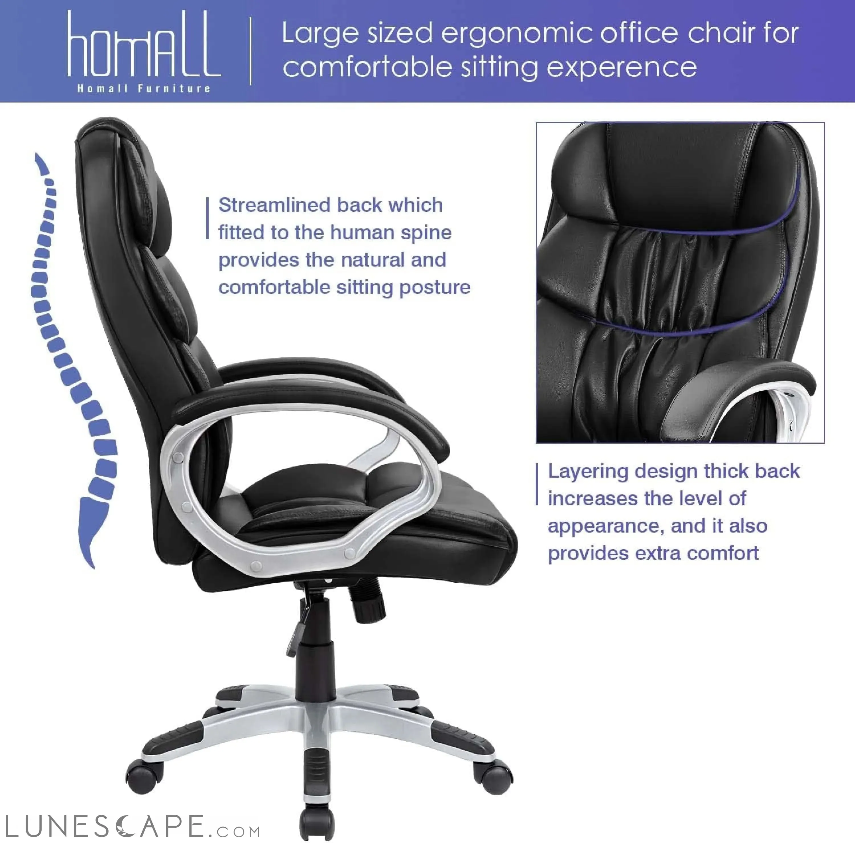Office Chair High Back Computer Desk Chair, PU Leather Adjustable