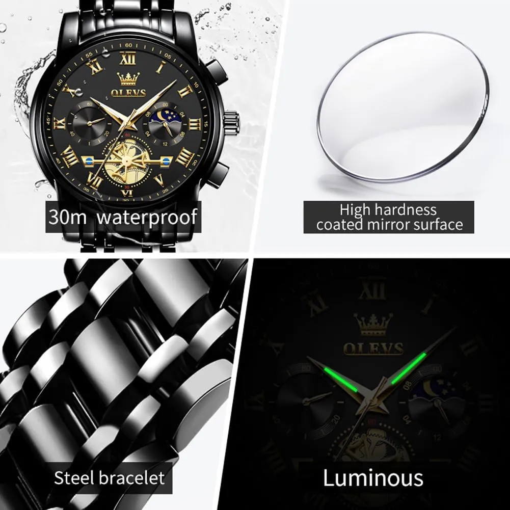 OLEVS Watches for Men with Date Luxury Big Face Waterproof Mens Wristwatch Analog Dress Two Tone Stainless Steel Man Watch Luminous Relojes De Hombre Calendar(Green/Blue/Black Dial