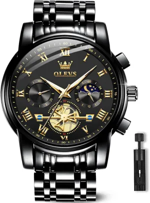OLEVS Watches for Men with Date Luxury Big Face Waterproof Mens Wristwatch Analog Dress Two Tone Stainless Steel Man Watch Luminous Relojes De Hombre Calendar(Green/Blue/Black Dial