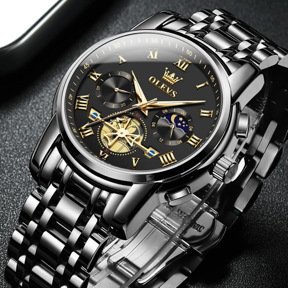 OLEVS Watches for Men with Date Luxury Big Face Waterproof Mens Wristwatch Analog Dress Two Tone Stainless Steel Man Watch Luminous Relojes De Hombre Calendar(Green/Blue/Black Dial