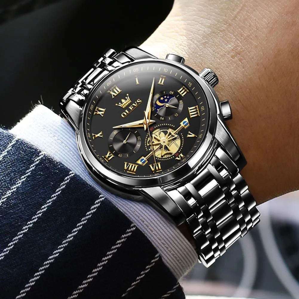 OLEVS Watches for Men with Date Luxury Big Face Waterproof Mens Wristwatch Analog Dress Two Tone Stainless Steel Man Watch Luminous Relojes De Hombre Calendar(Green/Blue/Black Dial