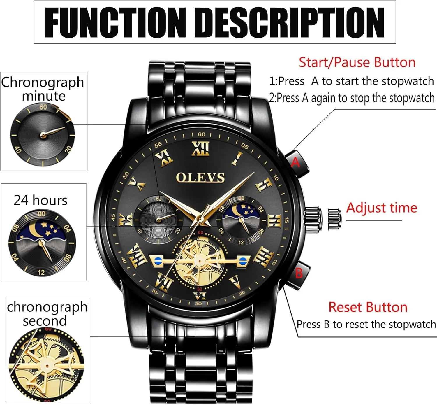 OLEVS Watches for Men with Date Luxury Big Face Waterproof Mens Wristwatch Analog Dress Two Tone Stainless Steel Man Watch Luminous Relojes De Hombre Calendar(Green/Blue/Black Dial