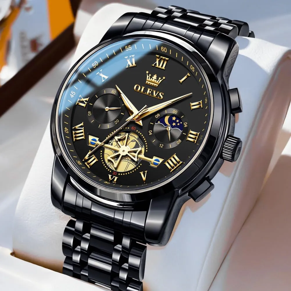 OLEVS Watches for Men with Date Luxury Big Face Waterproof Mens Wristwatch Analog Dress Two Tone Stainless Steel Man Watch Luminous Relojes De Hombre Calendar(Green/Blue/Black Dial