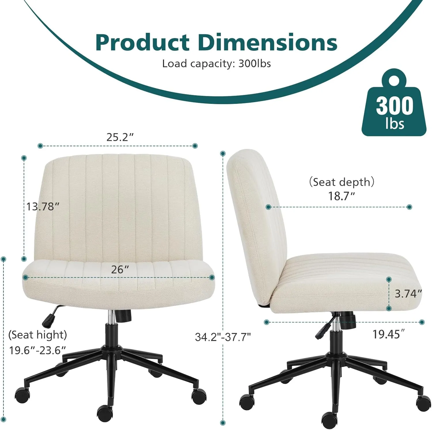 OLIXIS Criss Cross Legged Chairs Armless with Wheels Wide Seat Height Adjustable Swivel Padded Home Office Desk Seating for Bedroom, Student, Study Room
