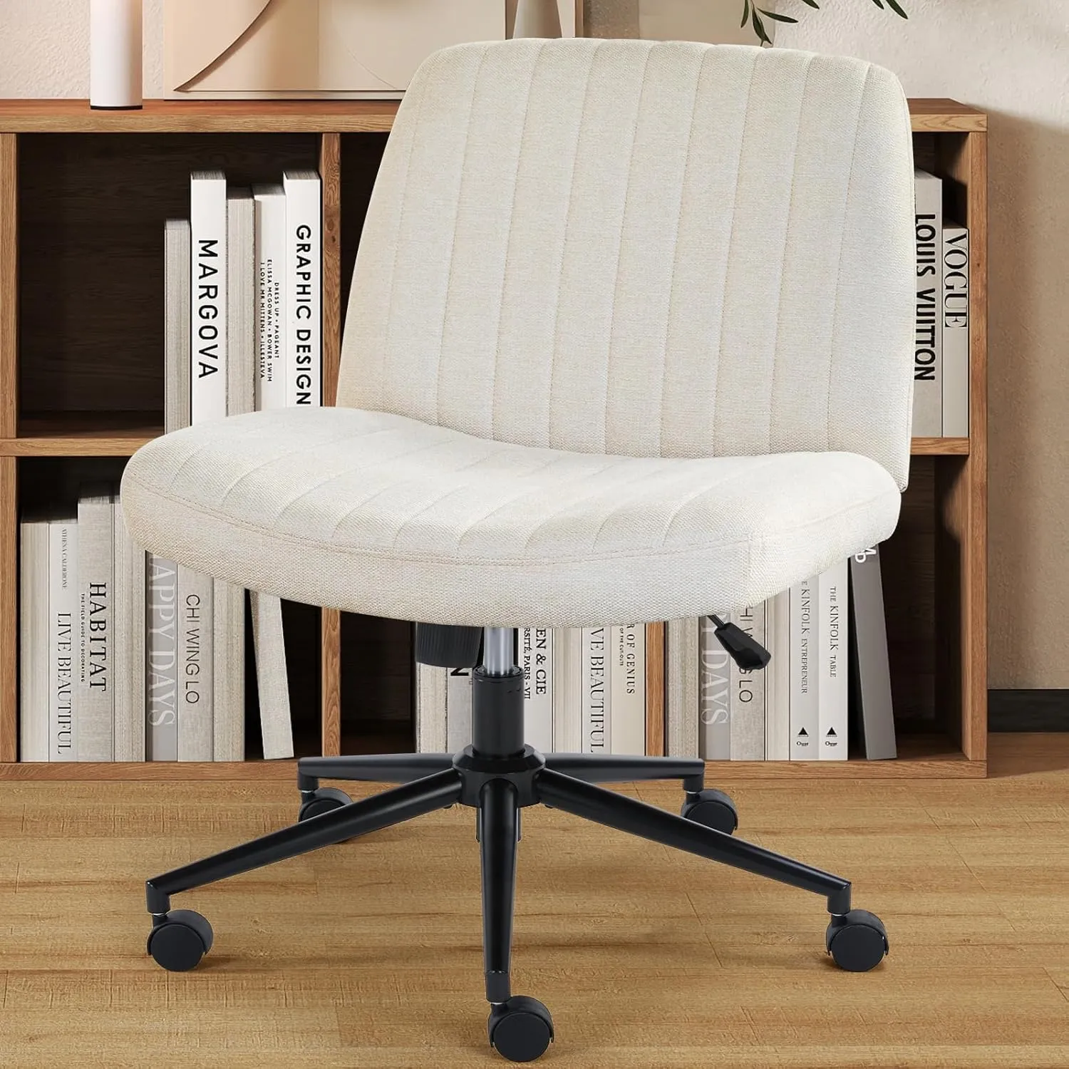 OLIXIS Criss Cross Legged Chairs Armless with Wheels Wide Seat Height Adjustable Swivel Padded Home Office Desk Seating for Bedroom, Student, Study Room