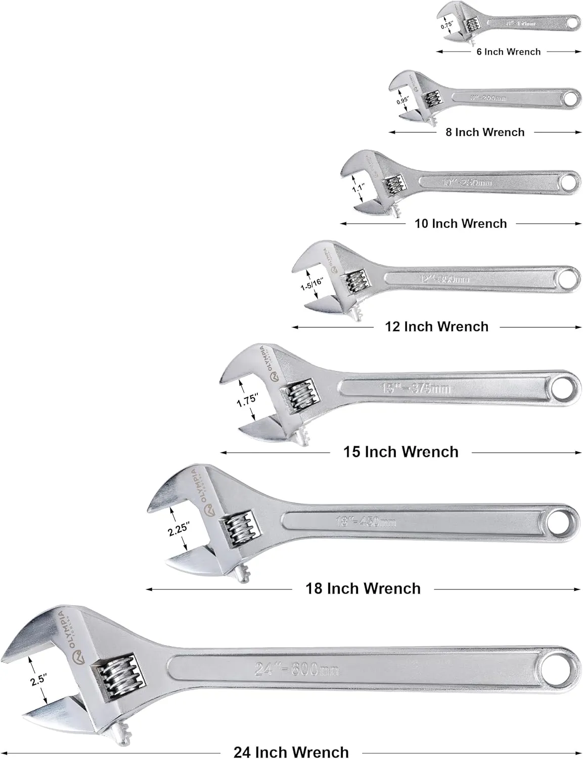 Olympia Tools 24" Adjustable Wrench, Heavy Duty Drop Forged Steel, Chrome Plated, Precision Machined Jaws, Rust Resistant