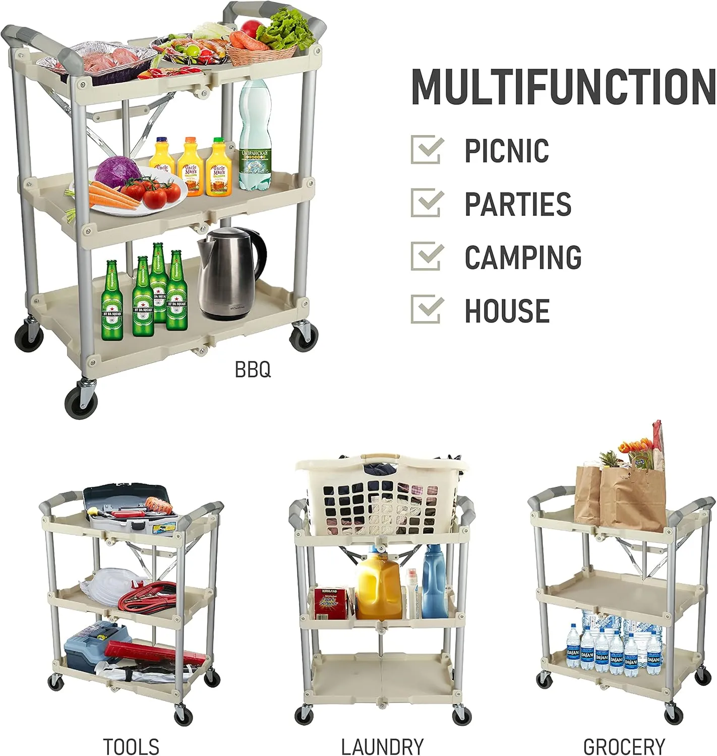 Olympia Tools 89-351 Pack-N-Roll Folding Collapsible Service Cart, 150LB Capacity, White