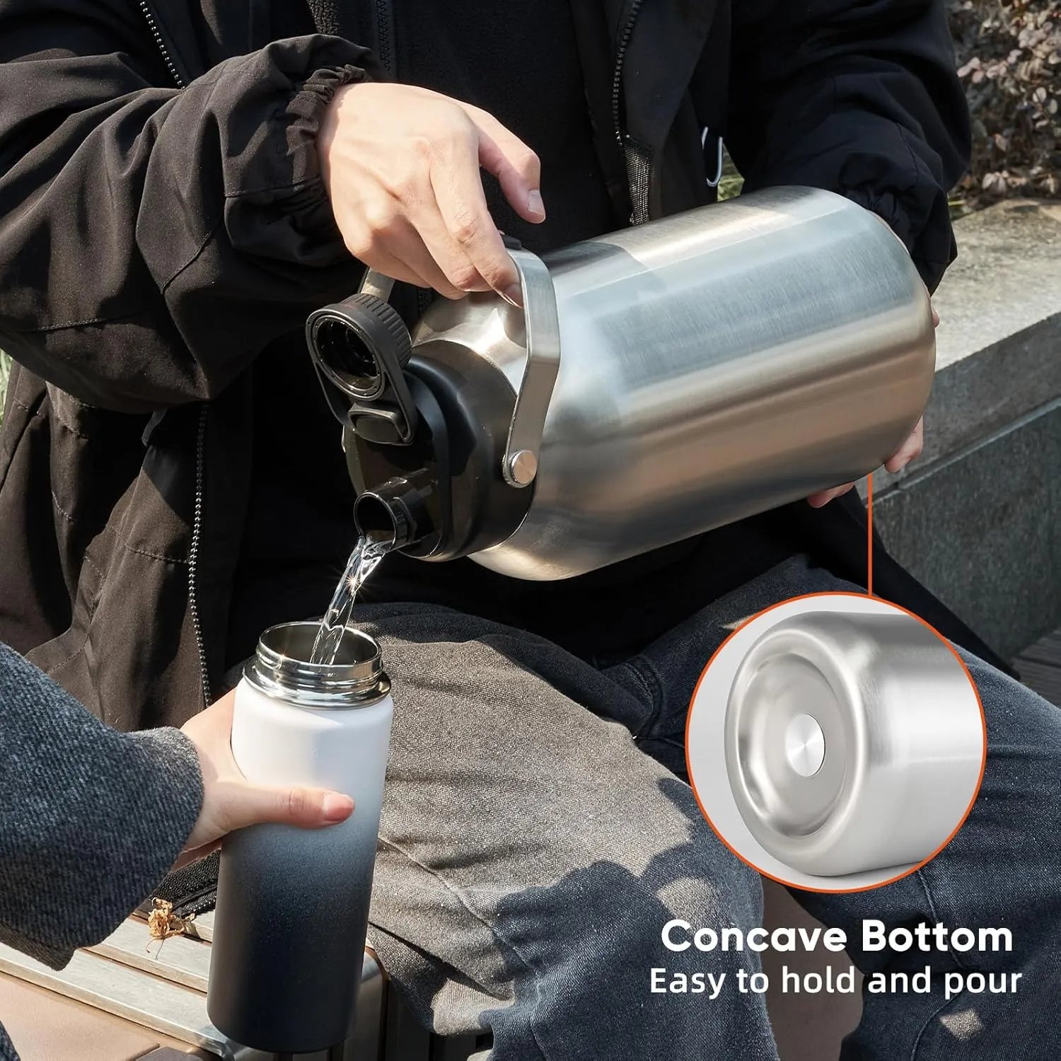 One Gallon Water Bottle, 128oz Stainless Steel Insulated Water Bottle For Hot & Cold Drinks, BPA-Free, Wide Mouth, Leak-Proof Big Water Jug With Handle For Sports, Travel, Hinking & Camping, Silver
