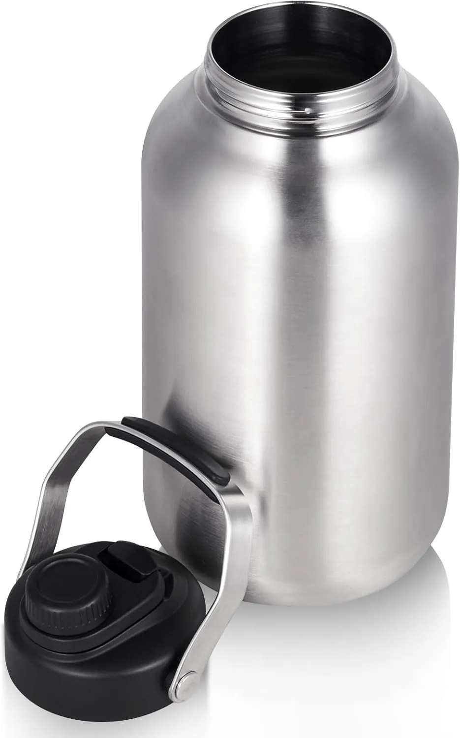 One Gallon Water Bottle, 128oz Stainless Steel Insulated Water Bottle For Hot & Cold Drinks, BPA-Free, Wide Mouth, Leak-Proof Big Water Jug With Handle For Sports, Travel, Hinking & Camping, Silver
