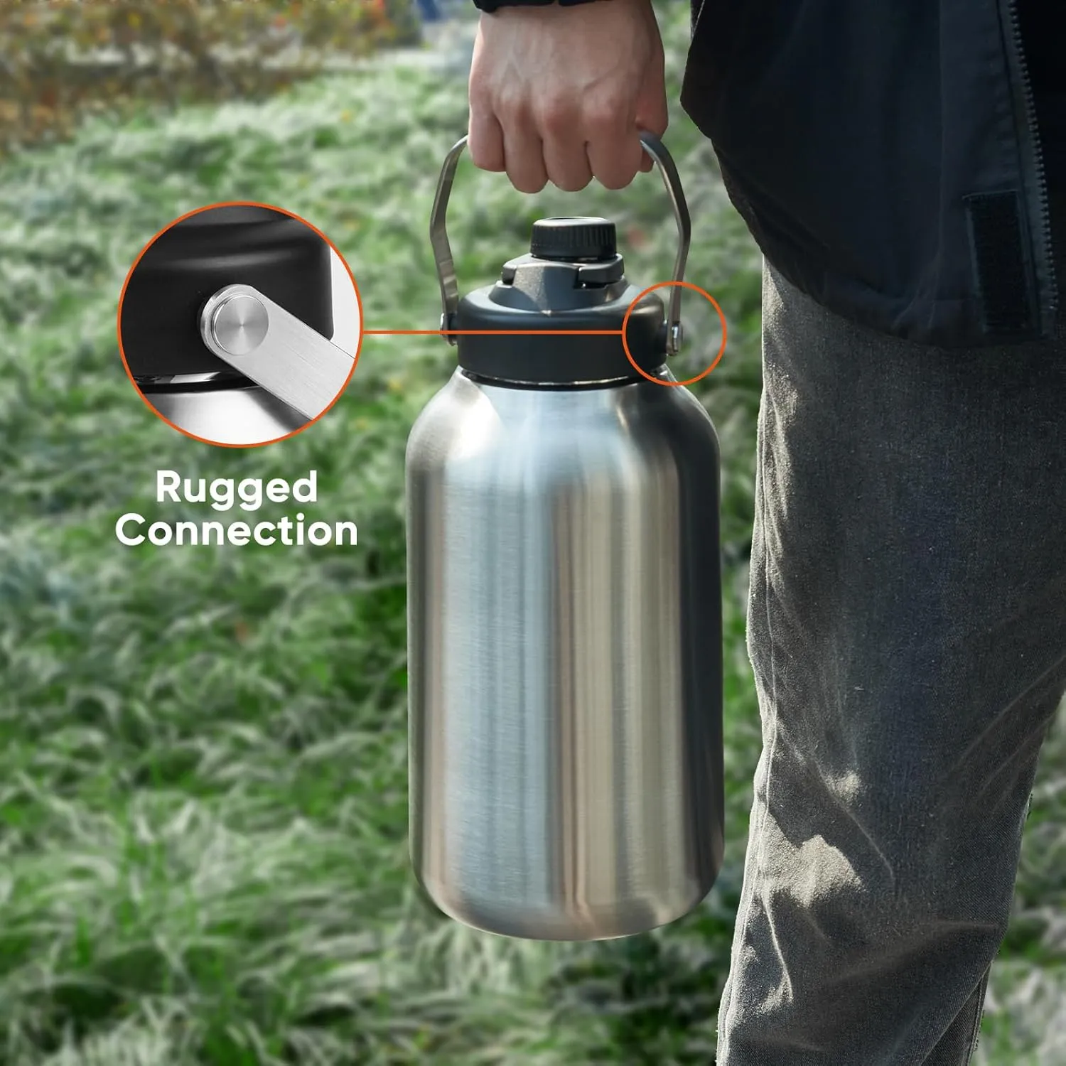 One Gallon Water Bottle, 128oz Stainless Steel Insulated Water Bottle For Hot & Cold Drinks, BPA-Free, Wide Mouth, Leak-Proof Big Water Jug With Handle For Sports, Travel, Hinking & Camping, Silver