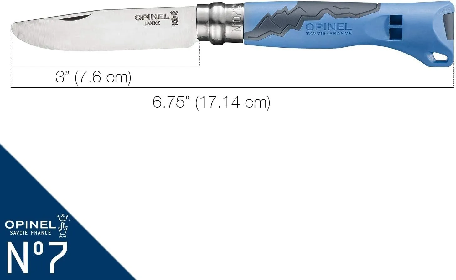 Opinel Outdoor Junior No. 07 Stainless Steel Folding Knife with Safety Rounded Tip, Integrated Whistle, Made in France